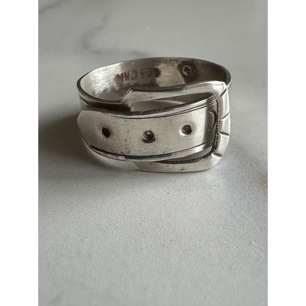 Mexico 925 Sterling Silver Buckle Ring Crescent Moon Belt Band Size 9 Taxco